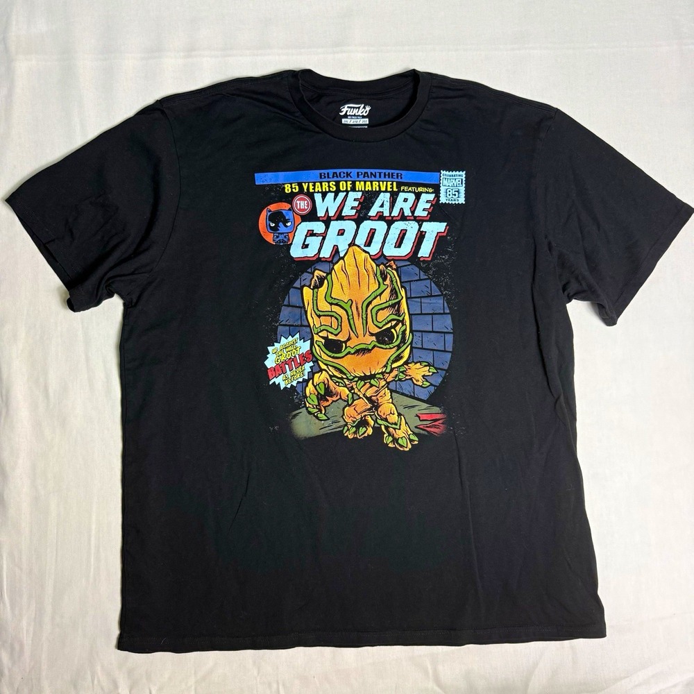 Funko Marvel Groot Black Panther Men's 2XL Black Graphic Crew Neck T-Shirt